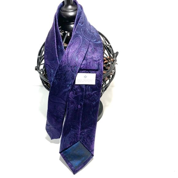 RYAN SEACREST Distinction Silk Necktie Tie Purple Paisley 57 x 3 inches - Picture 4 of 12